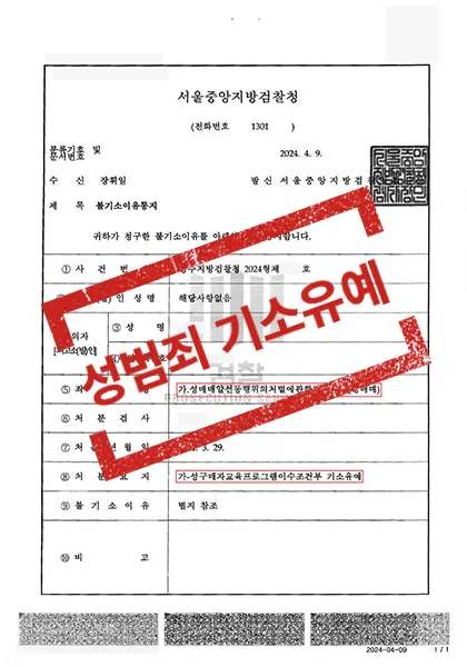 성매매처벌법위반(성매매)-교육이수조건부 기소유예 — 결과를 표시한 사건 기록(개인정보 가림 처리)