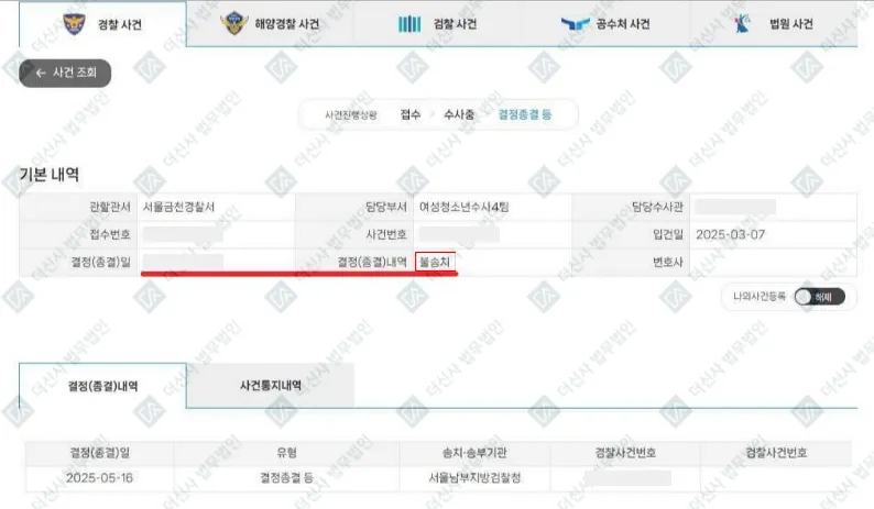 강제추행-불송치 — 결정문 사본(개인정보 가림 처리)