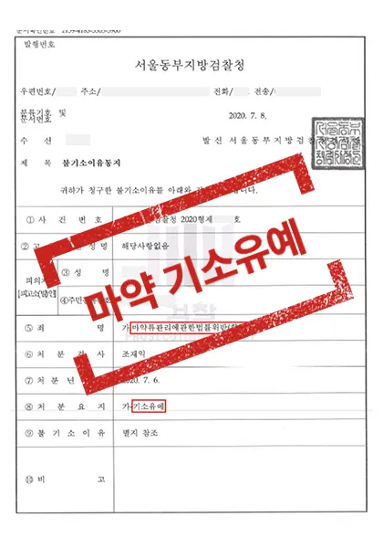 마약류관리법위반(향정)-기소유예 — 결과를 표시한 사건 기록(개인정보 가림 처리)