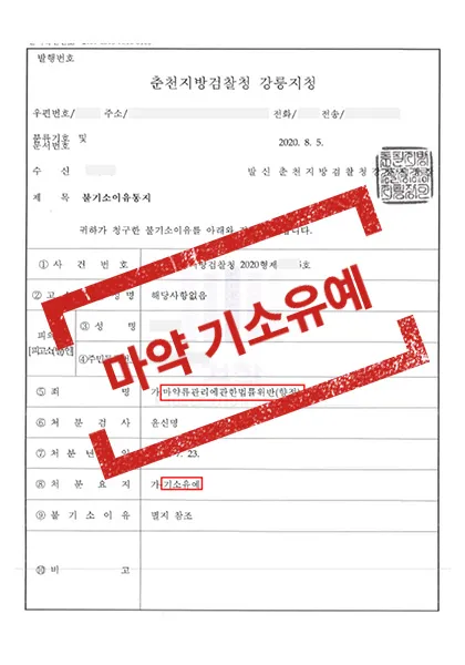 마약류관리법위반(향정)-기소유예 — 결과를 표시한 사건 기록(개인정보 가림 처리)