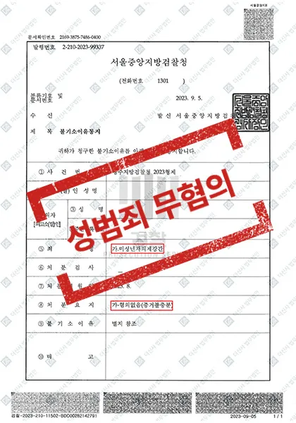 미성년자의제강간 — 혐의없음(증거불충분) — 결과를 표시한 사건 기록(개인정보 가림 처리)