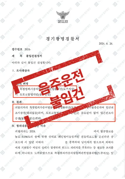 특정범죄가중처벌등에관한법률(도주치상), 도로교통법위반(음주운전) - 불입건 — 결과를 표시한 사건 기록(개인정보 가림 처리)
