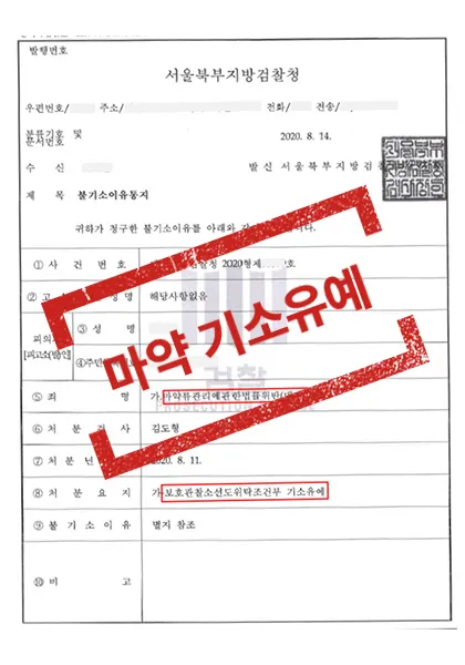 마약류관리법위반(대마)-보호관찰소선도위탁조건부 기소유예 — 결과를 표시한 사건 기록(개인정보 가림 처리)