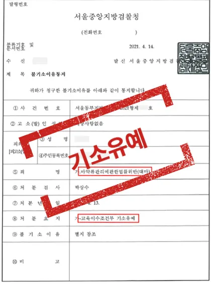 마약류관리법위반(대마) — 교육이수조건부 기소유예 — 결과를 표시한 사건 기록(개인정보 가림 처리)