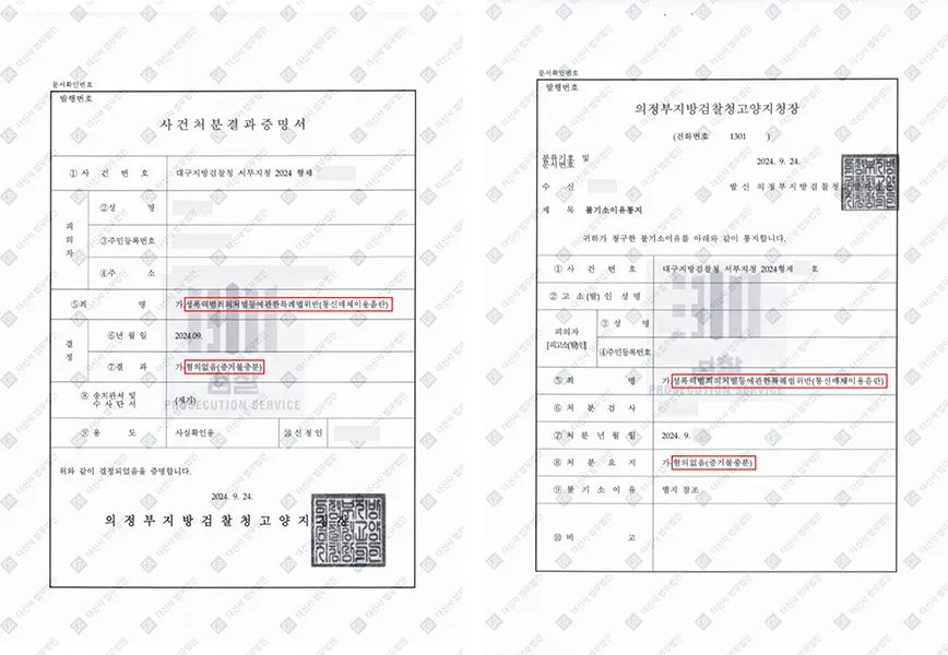 성폭력처벌법위반(통신매체이용음란)-혐의없음(증거불충분) — 결정문 사본(개인정보 가림 처리)